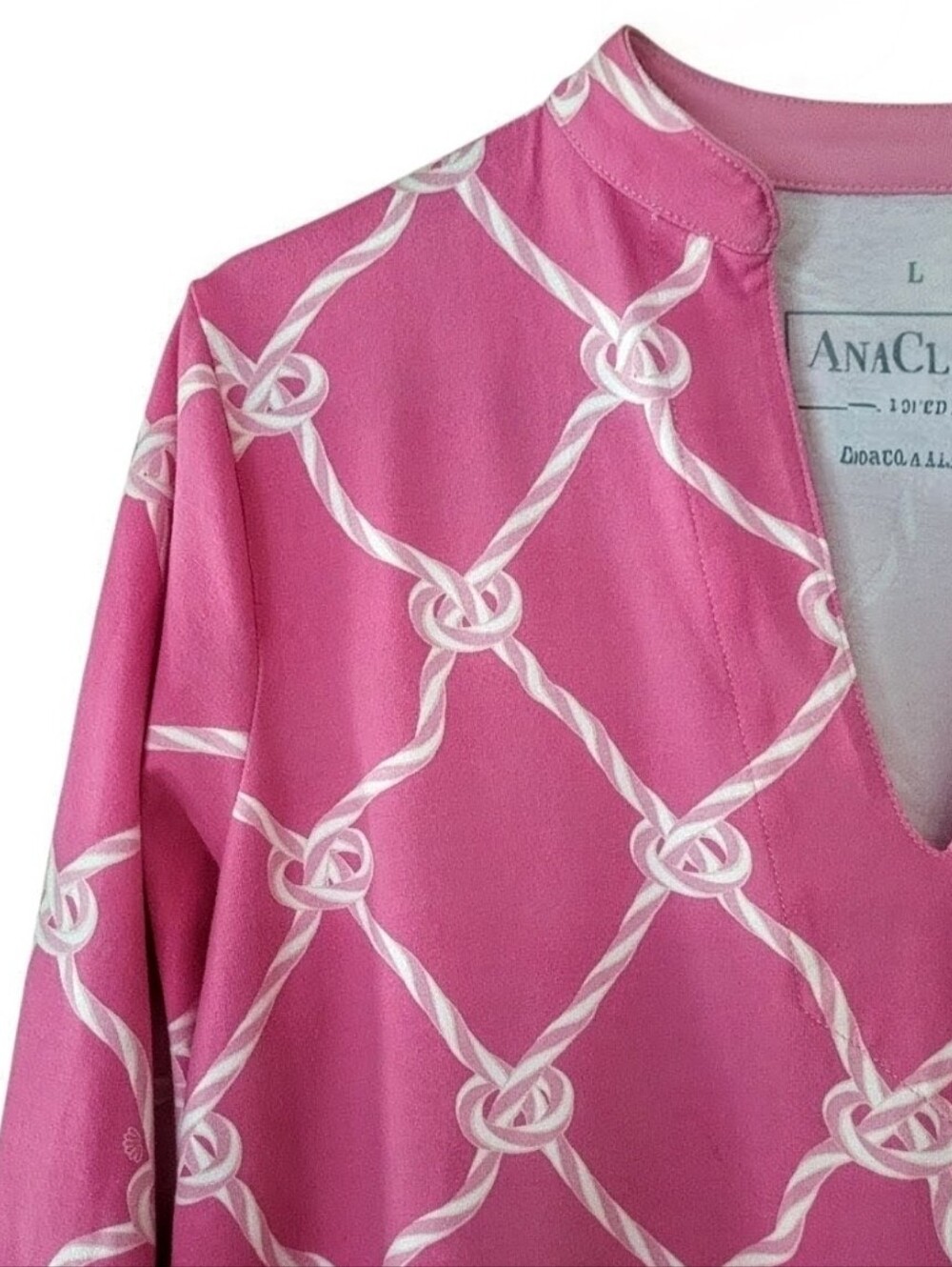AnaClare Pink Nautical Knot V-Neck Tunic Dress Preppy Coastal Sz. L
